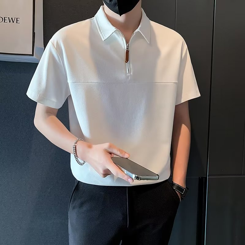 White summer T-shirt with zipper