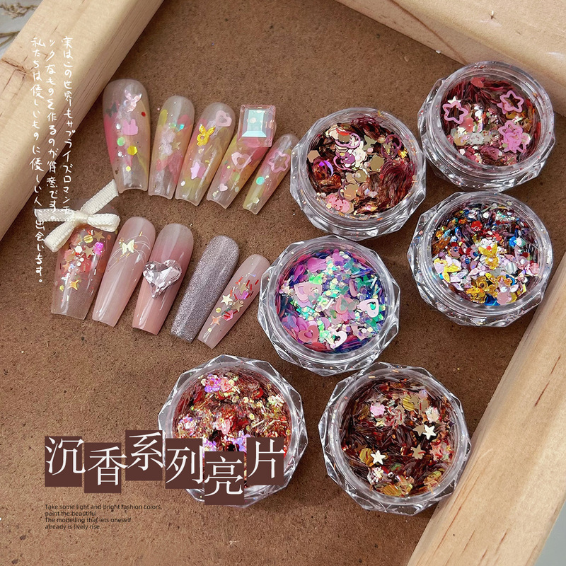 Autumn and Winter nail sequins super flash hollow star love octagonal glitter rabbit warm brown patch nail jewelry