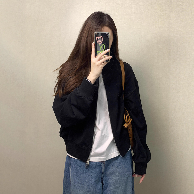 2025 Early Autumn New Style Unique Super Nice Little Short Stand Collar Black Baseball Jacket Jacket Women's Thin Style