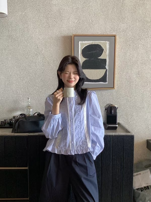 苏珊 韩系蕾丝木耳边拼接2025早秋季新款减龄长袖衬衫上衣女TW635|undefined