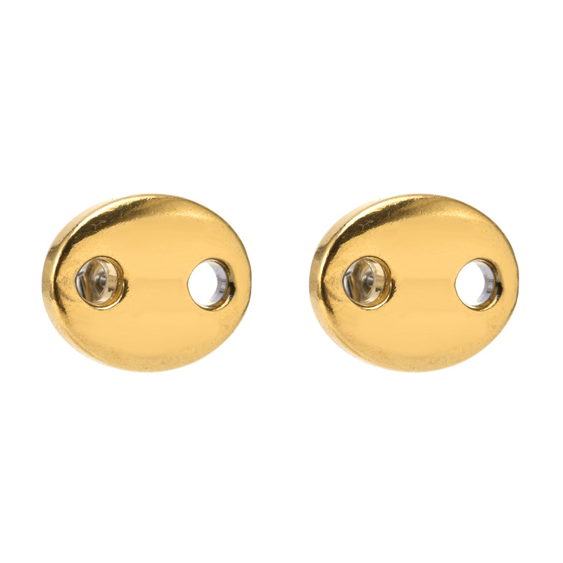 PVD Coated Gold Plating Process 304 Stainless Steel Ear Needle Material 18K Real Gold Plated Plating Material 18K Real Gold Plated 304 Stainless Steel PVD Coated Stone-Free Oval Waterproof Non Tarnish Simple Style Ear Studs For Women'S