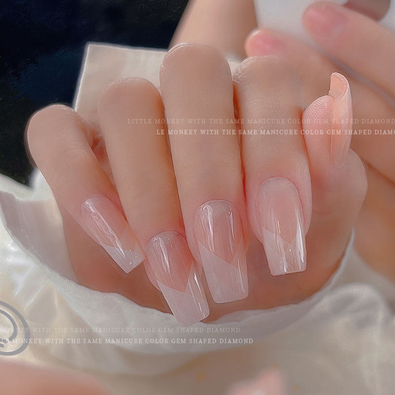 Internet celebridad estilo uñas pegatinas francés gradiente esponja semitransparente a cuadros cinta de humo Flor de uñas pegatinas ultrafinas