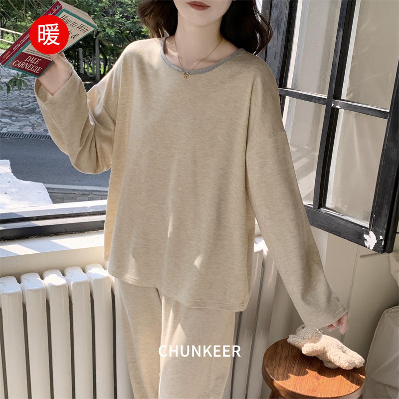 Cashmere Pajamas for Women, Autumn and Winter Pullover Round Neck, Can Be Worn Outside, Warm and Cute, Women's Autumn and Winter Home Wear Set