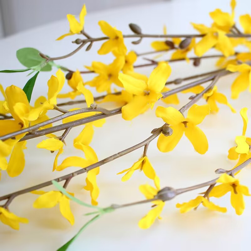 单支迎春花黄色假花婚庆家居餐桌装饰跳舞兰仿真花插花连翘花批发详情7