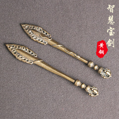 Antique Brass Made Wuzhu Bodhisattva Ritual Wisdom Sword Handle Pendant, Wuzhu Sword, Vajra Home Decor, Wholesale