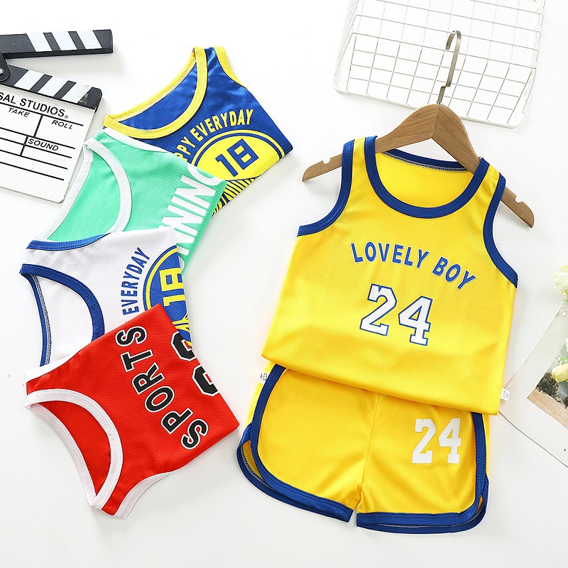儿童背心套装夏款运动休闲透气宝宝短袖短裤套装速干衣男童篮球服|ms