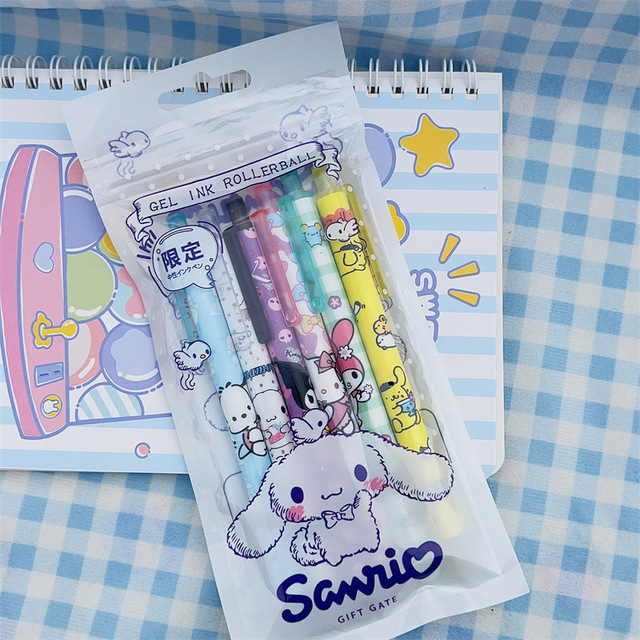 6PCS Bolígrafos Kawaii Sanrio Neutros Cinnamoroll My Melody Kuromi1