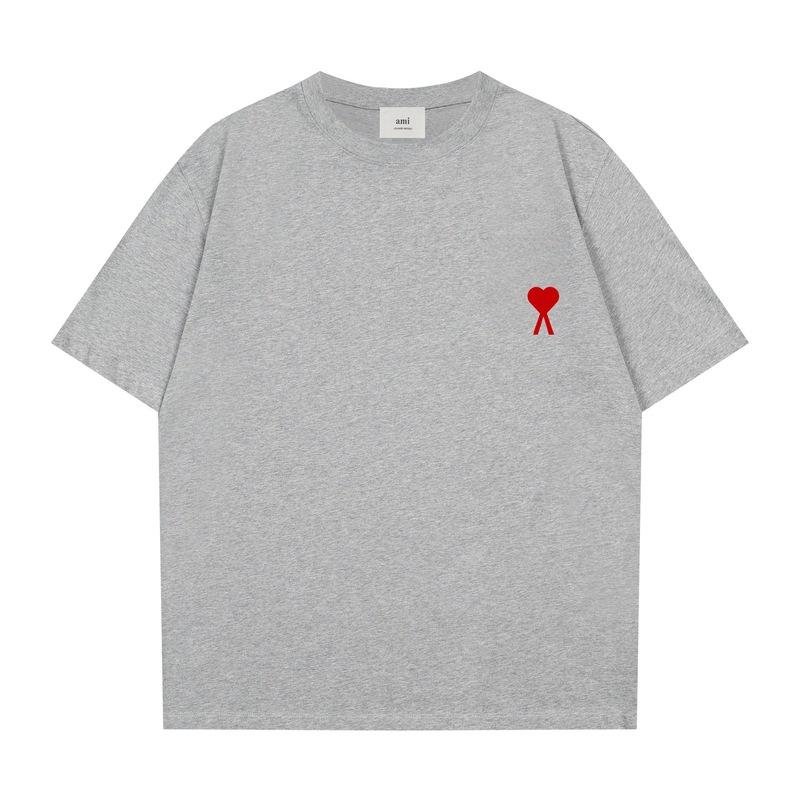 AMI&EASY2025 新しい Tシャツメンズ愛刺繍ルーズオフショルダースリーブ夏のトレンディなファッション半袖トップ|undefined