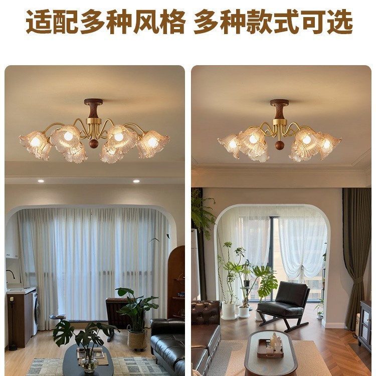 法式中古风吊灯主客厅灯黑胡桃木轻奢黄铜高级感新中式卧室餐厅灯|undefined