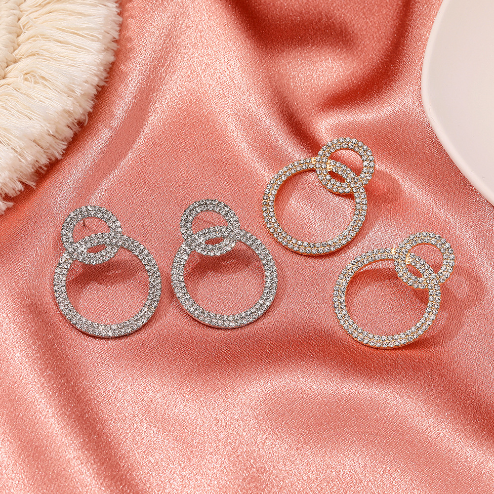 Fashion Full Diamond Geometric Double Circle Earrings Wholesale Nihaojewelry display picture 4