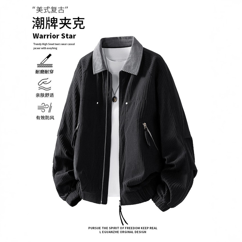 Nasa Lapel Jacket 2026 New Men's Spring and Autumn High-End Casual Loose Large Size Trendy Retro Jacket