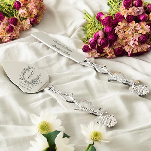 etsy personalized carving cake knife spatula suit rose print handle premium dining table items golden silver