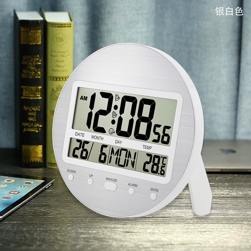 Настенные часы с цифровым дисплеем из матового алюминия для гостиной и спальни, с функцией вечного календаря и будильника