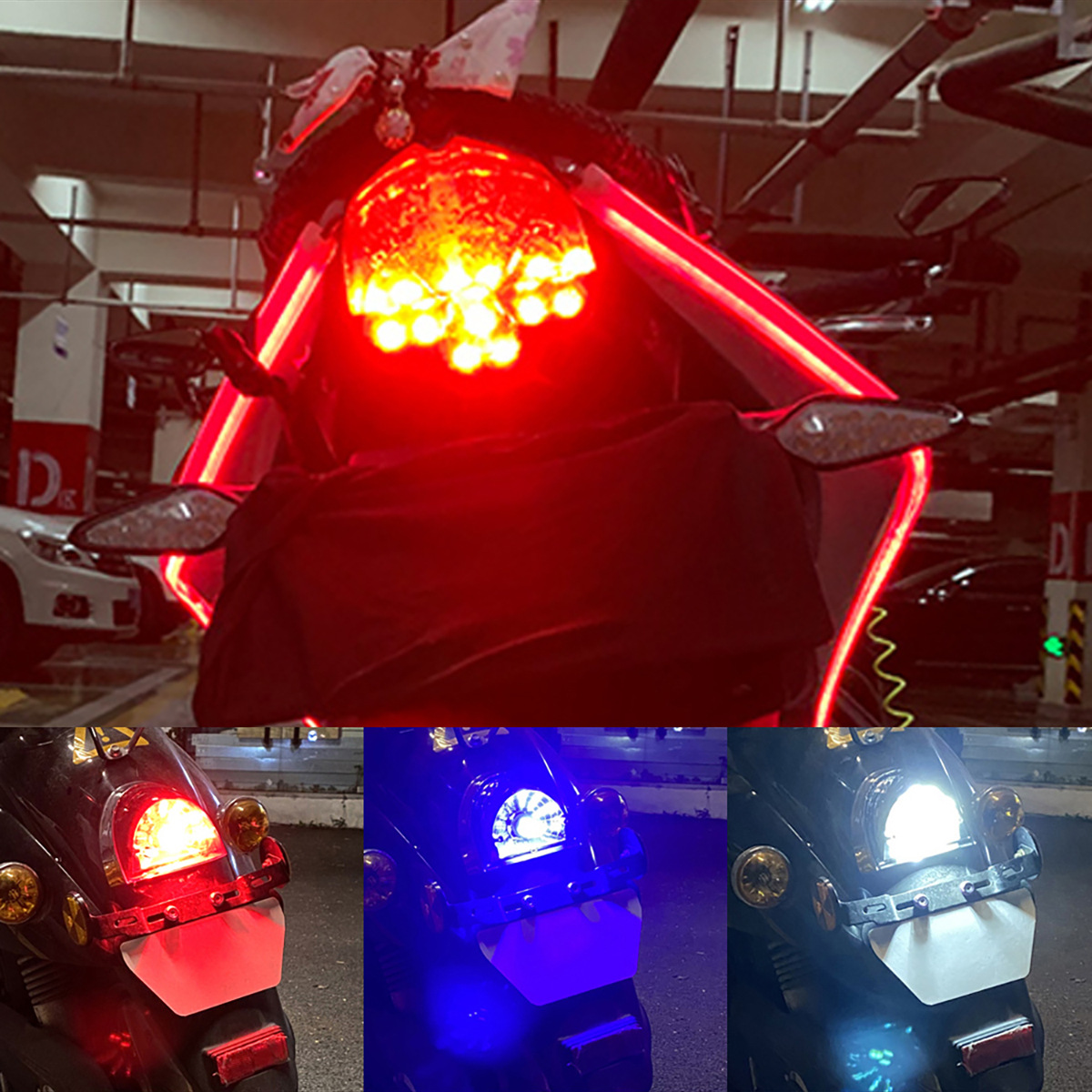 Factory Direct Sales Jdm Modified Motorcycle Cross-Top 64-Light Rotating Light Effect Brake Warning Light Driving Light
