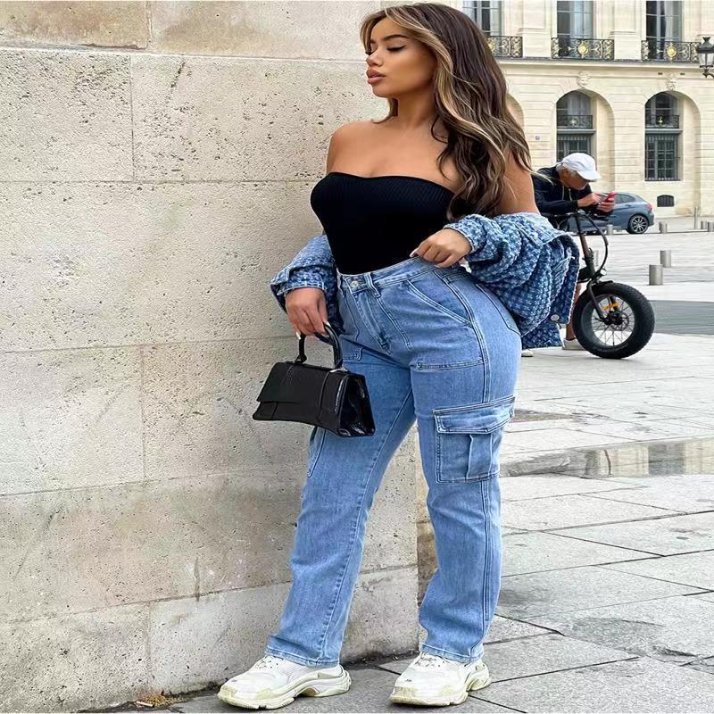 Vaqueros mujer cintura alta estilo workwear pantalón recto denim_voghion.com