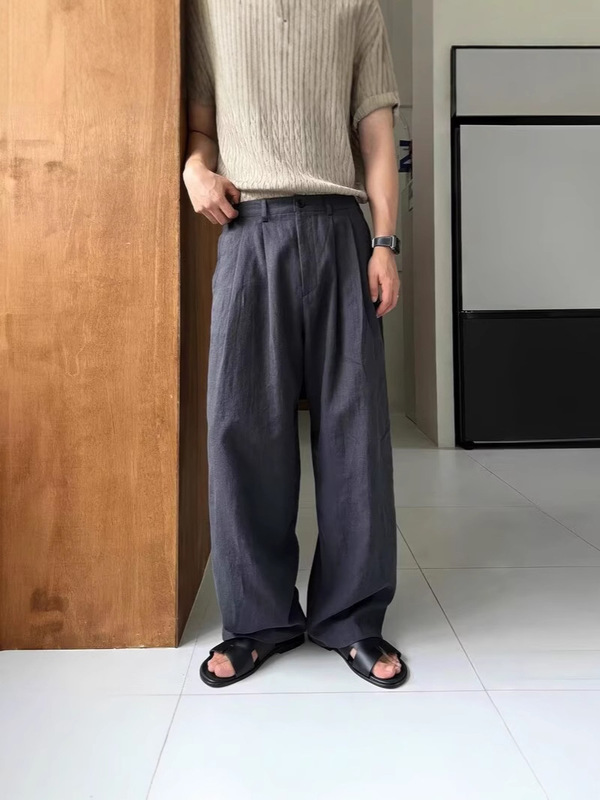 レイジースタイルの男性用コットンとリネンのワークパンツ、リラックスしたルーズストレート日焼け止めパンツ、リネン通気性のあるカジュアルスーツパンツ|undefined