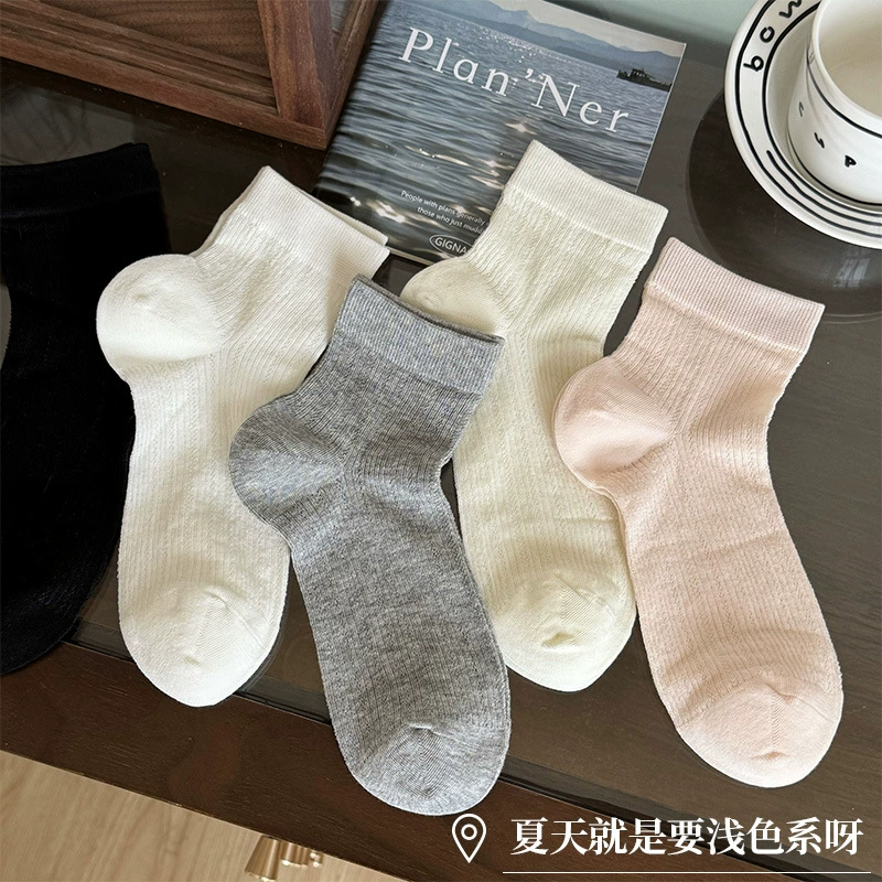 Летние тонкие сетчатые белые гольфы, дышащие, средней длины
