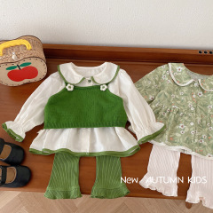 Girls' Fashionable Dresses 0-6 Years Old Spring Korean Style Floral Shirt Children's Simple Solid Color Spring Clothes BY054