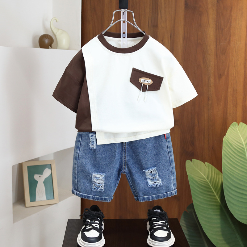 7241 Pantalones cortos de manga corta de verano para niños de dos piezas Ropa de verano hermosa para niños 2025 Camiseta coreana para niños nuevos 3