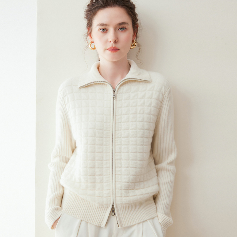 Lekasha cashmere 100% pure cashmere women's 7-stitch double-ply air layer square extra-thick double zipper Lekasha cashmere 100% pure cashmere women's 7-stitch double-ply air layer square extra-thick double zipper