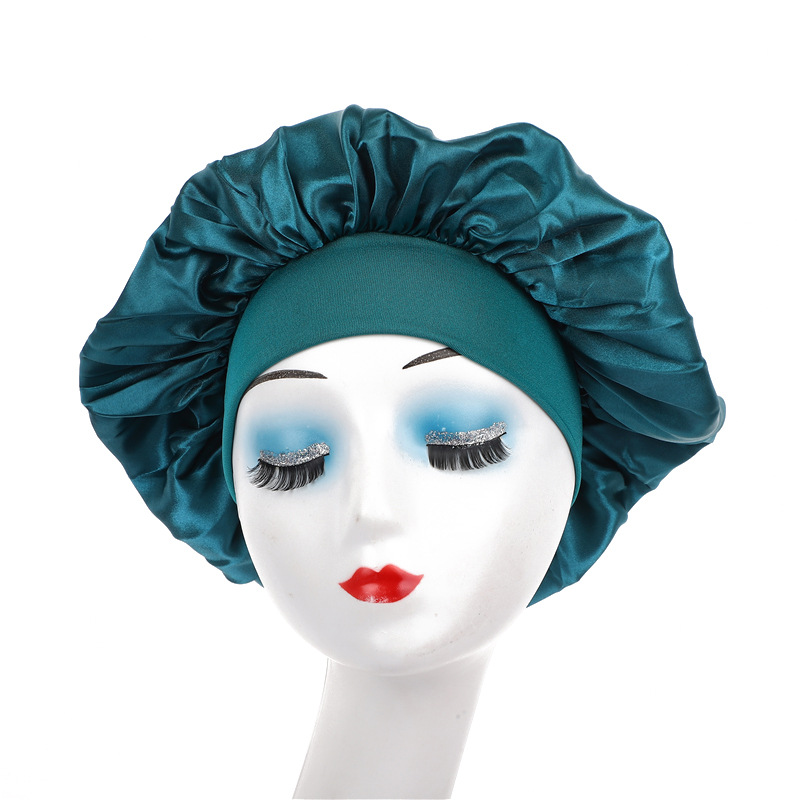 Amazon damas de borde ancho de alto elástico sombrero, sombrero de dormir, sombrero de baño, sombrero de quimioterapia, sombrero de seda, sombrero de cuidado del cabello transfronterizo