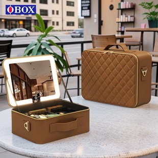 OBOX Cosmetic Bag Fashion Portable Cosmetic Storage Box Storage Box Bride Makeup Bag Large Capacity with Light and Mirror