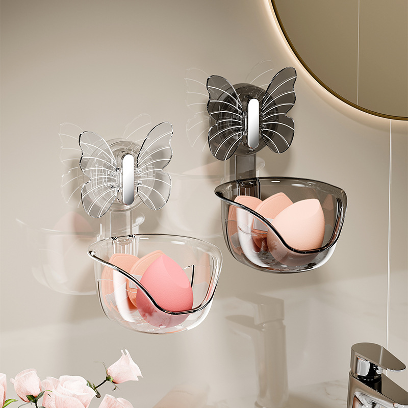 Mariposa ventosa polvo cajas de almacenamiento sin agujeros huevos de belleza cajas de lavado de aire colgadas en la pared almacenamiento en la pared image 3