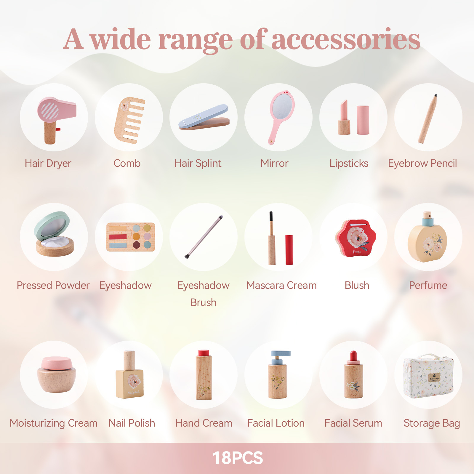 Educación temprana transfronteriza de madera juegos de vestuario juguetes para bebés simulación accesorios juguetes maquillaje bolsas de maquillaje