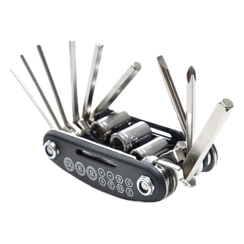 Herramienta de combinación de reparación de bicicletas 16 en uno bicicleta de carretera de montaña multifuncional Reparación de neumáticos de coche reparación llave traje