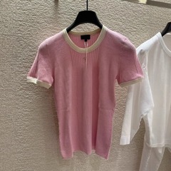 Gaoding Nanyou 25CH 夏スモールフレグランススタイルダブル C ラインストーンラウンドネックストレッチニット半袖スリムフィット年齢軽減半袖 T シャツ