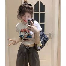 美式短袖t恤女夏日多巴胺穿搭正肩白色短款甜辣妹小上衣掐腰小衫