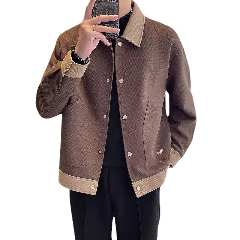 High end Korean version contrasting collar for men's autumn winter tops, light mature style, color blocking, casual and_voghion.com