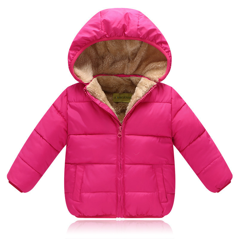 2024 invierno abrigo de algodón acolchado de los niños al por mayor forrada de lana engrosada bebé con capucha chaqueta de los hombres y las mujeres de los niños pequeños y medianos abajo chaqueta