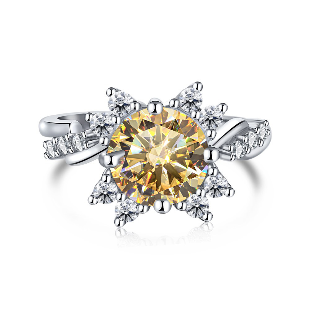 Aliexpress transfronterizo s925 anillo de plata de nieve incrustado 2 quilates anillo de piedra de mosaico de color