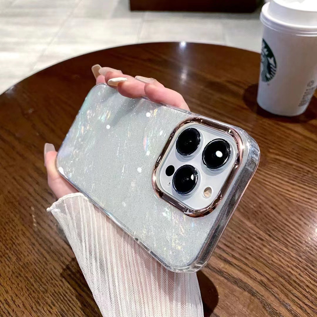 Shell brillo borde dorado IPhone16ProMax borde suave Apple 15PRO funda para teléfono móvil 14/13 suave