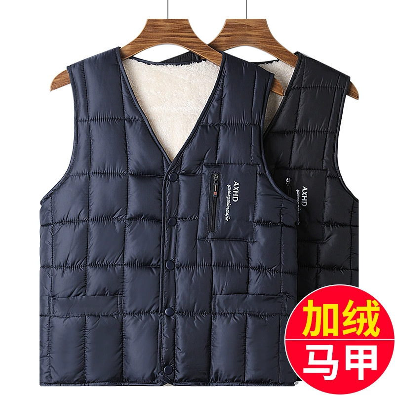 Мужской флисовый жилет, утепленный для зимы, жилет из овечьей шерсти для мужчин среднего и старшего возраста, терможилет из шелкового хлопка, мужской жилет для защиты от холода.
