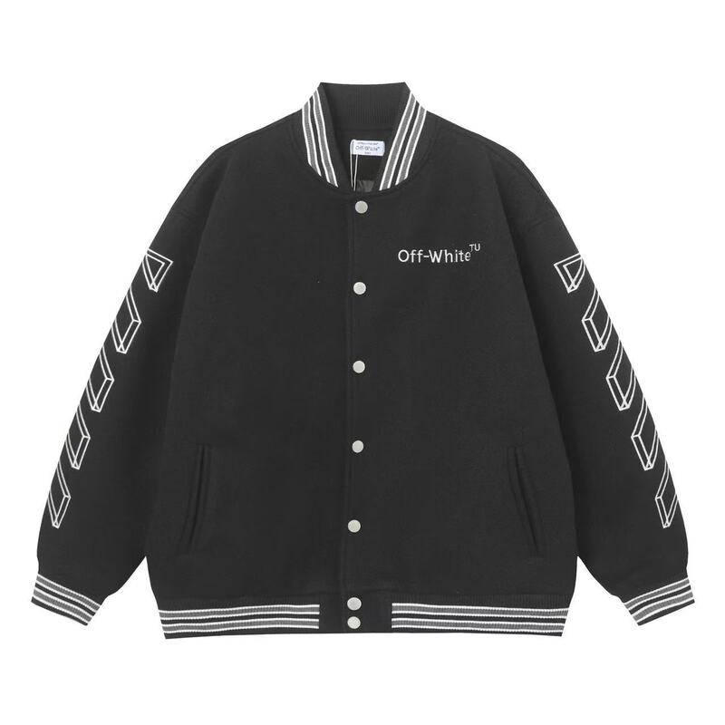 2025 Spring and Autumn New Ow Three-Dimensional 3D Arrow Pattern Baseball Uniform Jacket Jacket for Men and Women Same Style One Piece Wholesale