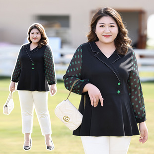 Plus Size Women's Korean Style Chiffon Shirt 2025 Autum New Fat mm 100kg Belly-Covering Fashion Versatile Long-Sleeved Top