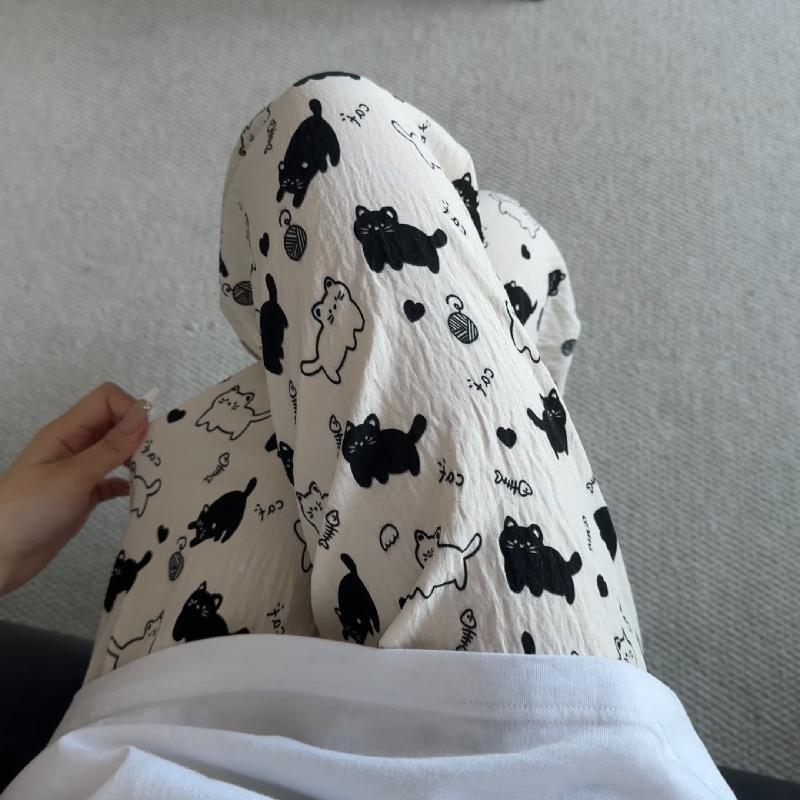 Primavera y verano · Pantalones de pijama casuales para mujeres pantalones a prueba de mosquitos rojos en línea 2025 nuevos pantalones caseros para llevar