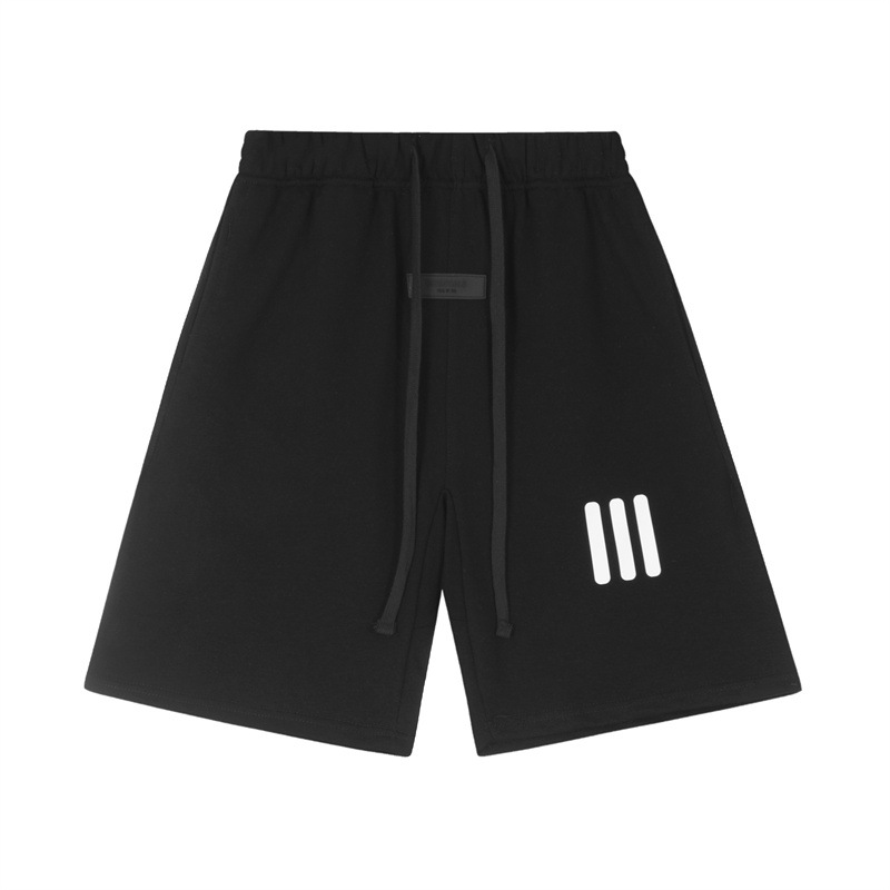 FOG ESSENTIALS de doble hilo, pantalones cortos de tres barras, marca de moda, estereoscópica, silicona, calles sueltas, pantalones de cinco puntos para hombres