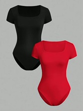 I 72916 Ribbed Square Neck Short Sleeve Bodysuit �ӗl���I�B