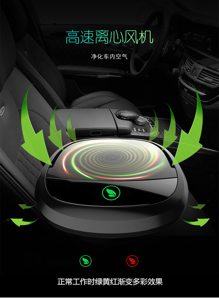 Car Air Purifier for Use in the Car, Formaldehyde Removal, Negative Ion Sterilization, Odor Removal, Purification, Disinfection, Silent