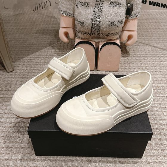 high quality ~ 2025 New Style Chanel Style Thick Bottom Leather Mary Jane Shoes Velcro Board Shoes Women's Sports Casual Shoes