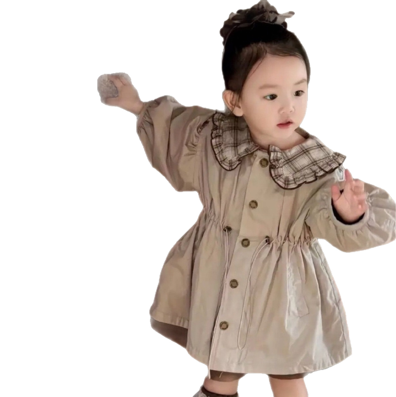 2026 nuevo diseño de otoño y invierno niñas una sola fila de botón en ambos lados vestir una abrigo de bebé de moda extranjera image 5