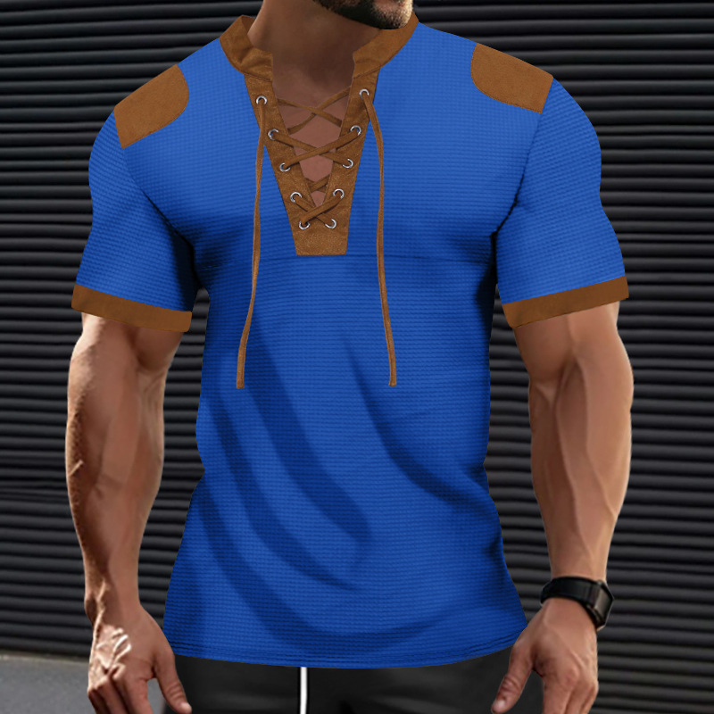 T-shirt da uomo con scollo a v e laccetti moda casual estiva_voghion.com