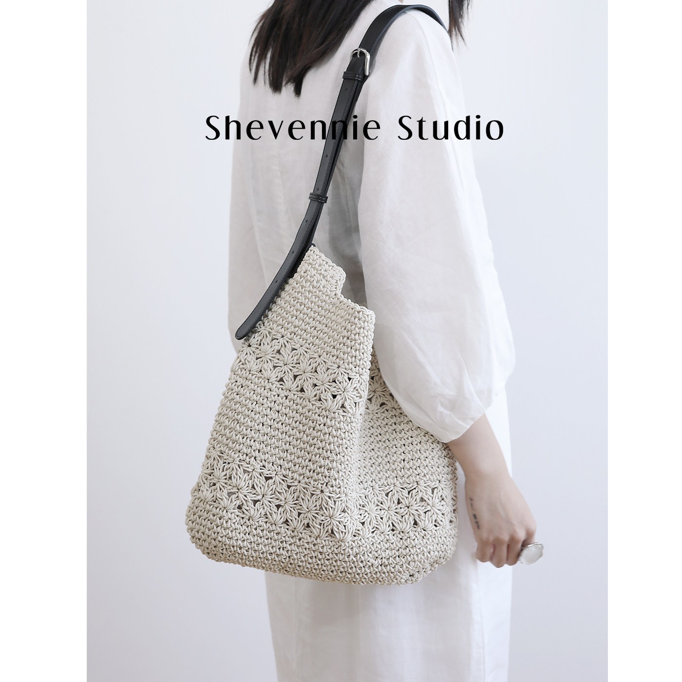 Xueyunni 2026 Top Grain Cowhide Hand-Woven Hollow-Out Tote Bag For Women, Large Capacity Vacation Style Beach Bag