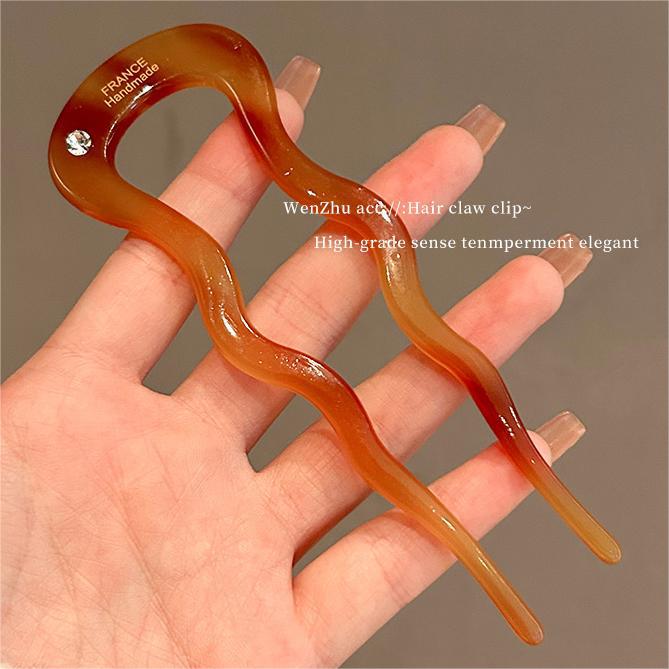 Nueva horquilla trasera cabeza bola cabeza updo tocado de pelo palillos horquilla en forma de U simple de alto grado de acetato femenino 2023