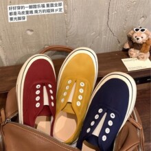 高级感~葡萄妈同款懒人一脚蹬鞋子厚底休闲马皮乐福单鞋女帆布鞋