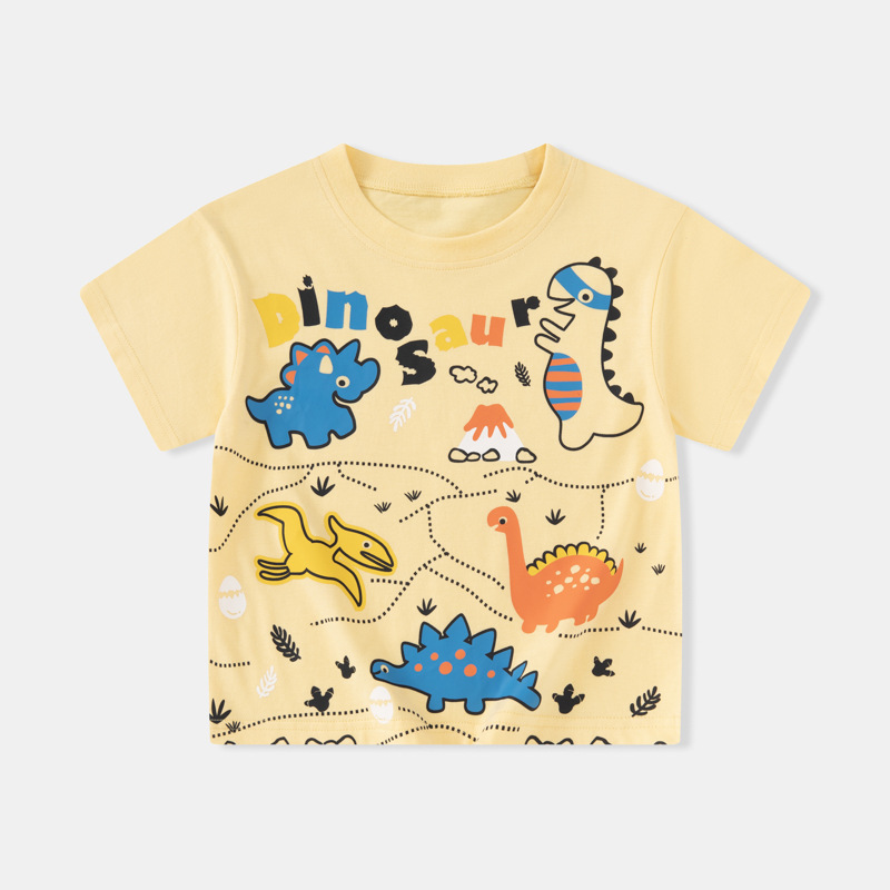 Betop ropa infantil transfronteriza niños dibujos animados coreanos bebé dinosaurio camiseta de manga corta niño verano cuello redondo cabello de una pieza