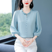 专柜杭州重磅真丝衬衫女2024新款显瘦宽松女装气质优雅桑蚕丝上衣